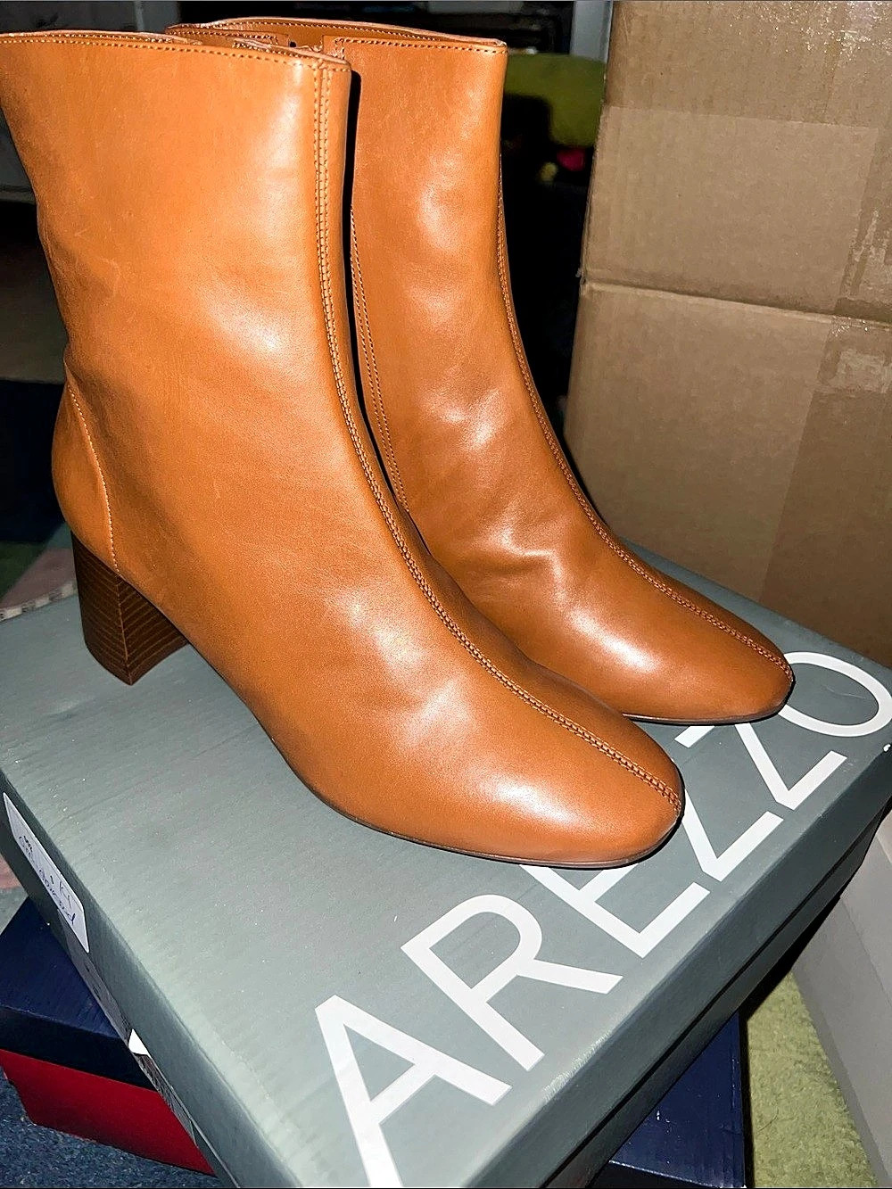Arezzo Leather-Look Heeled Ankle Boots cognac